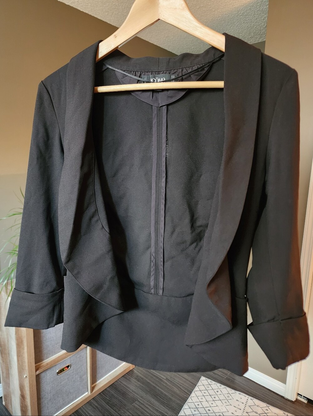 Simons Black Draped Open-Front Blazer